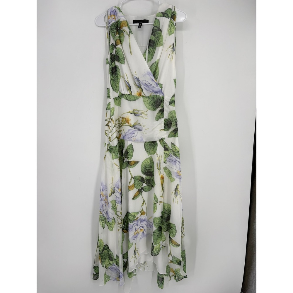 White House Black Market Dress Womens‎ 4 White Floral Maxi High Low Chiffon Rose